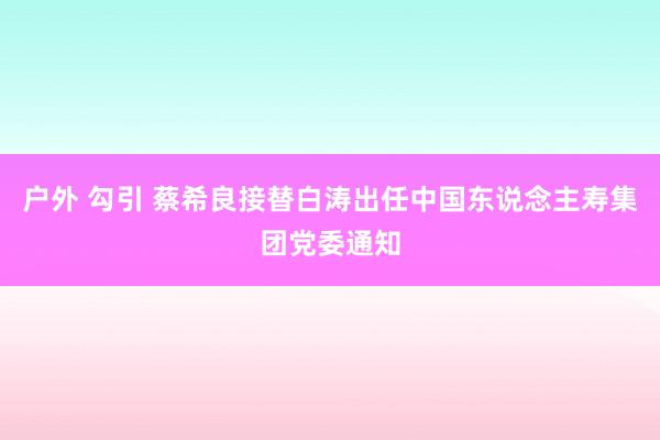 户外 勾引 蔡希良接替白涛出任中国东说念主寿集团党委通知